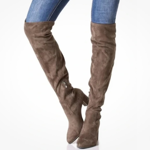 Marc Fisher Taupe Over The Knee 8.5 Block Heel NIB suede Boots - Picture 1 of 15